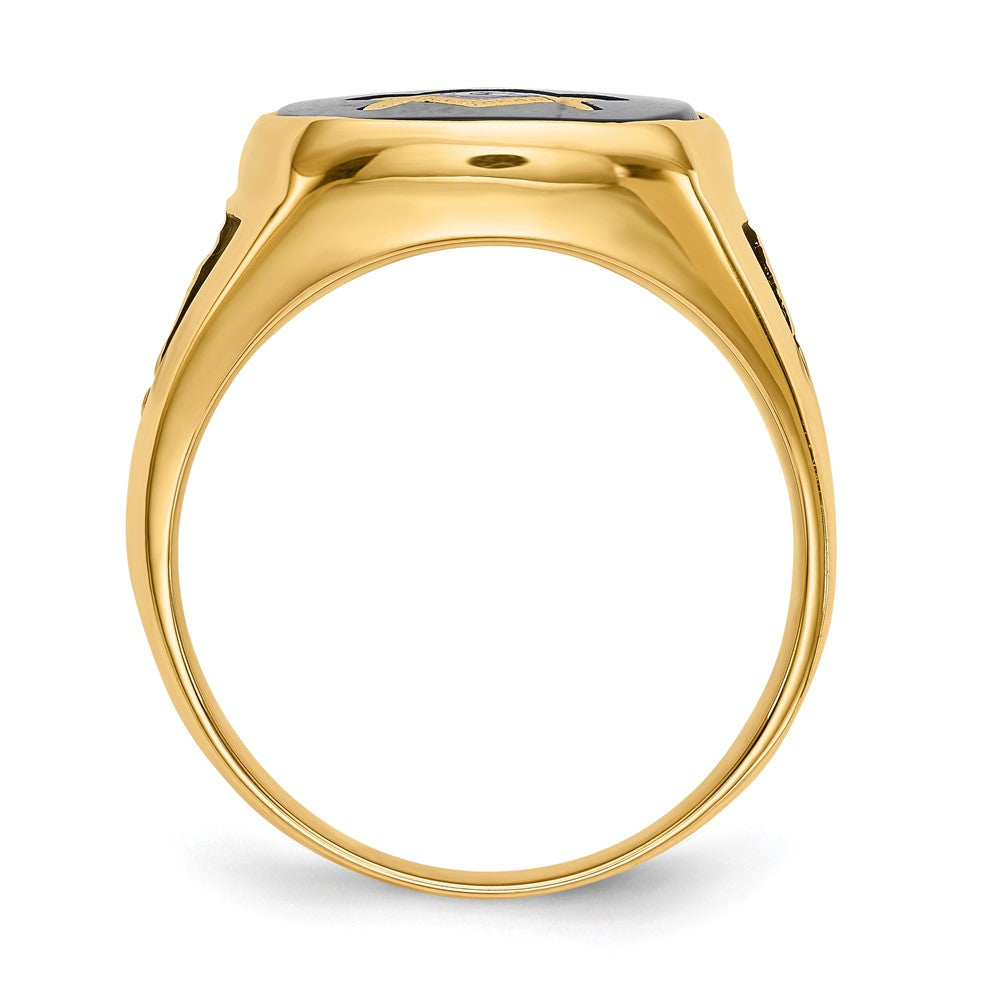 IB Goodman 14k Mens Polished and Textured with Black Enamel and Onyx Masonic Ring