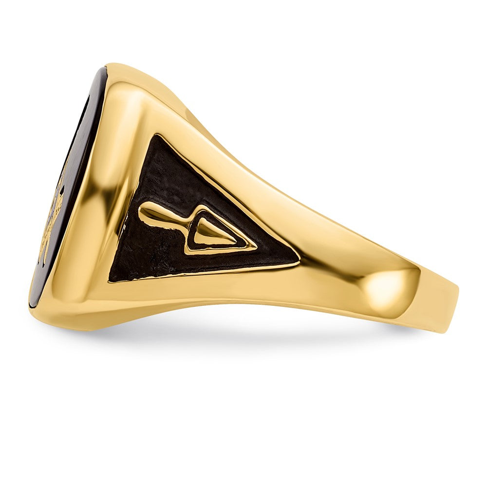 IB Goodman 14k Mens Polished and Textured with Black Enamel and Onyx Masonic Ring