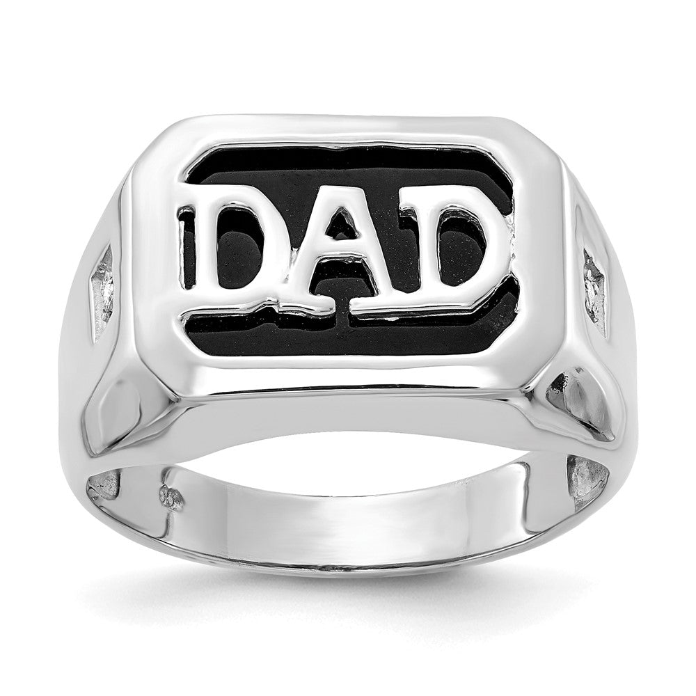 IB Goodman 14k White Gold Rectangle Onyx and A Diamond Mens DAD Ring