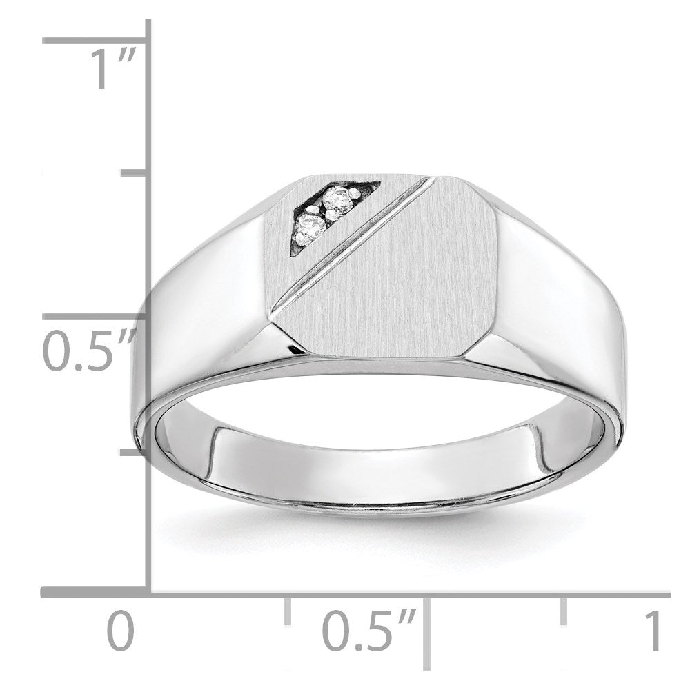14k White Gold .02ct. AA Diamond 10.0x9.0mm Octagon Open Back Signet Ring