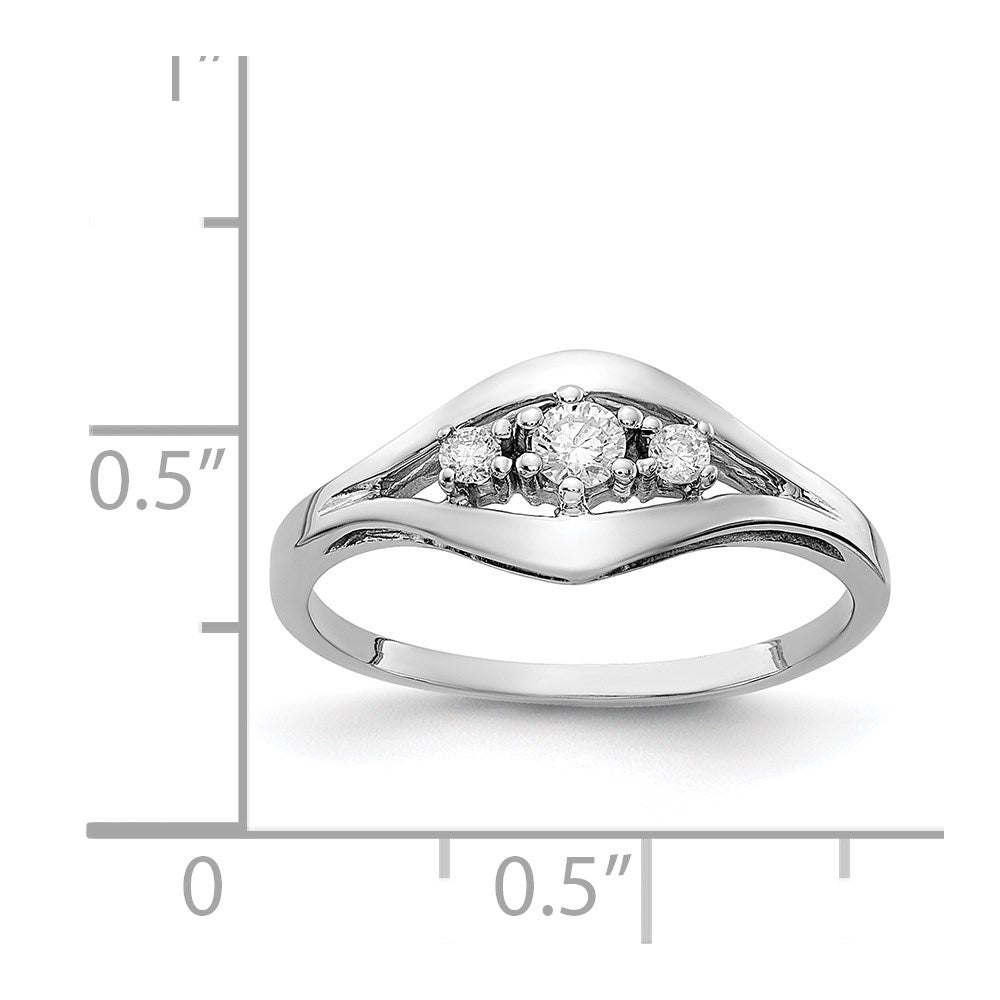 14k White Gold Polished 3-Stone 1/8 carat AA Diamond Ring