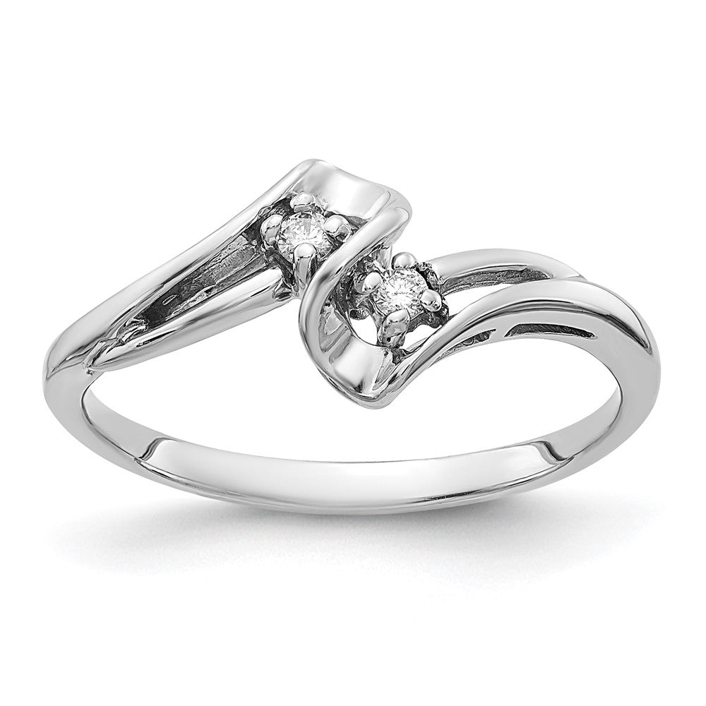 14k White Gold 2-Stone 1/20 carat AAA Diamond Bypass Ring