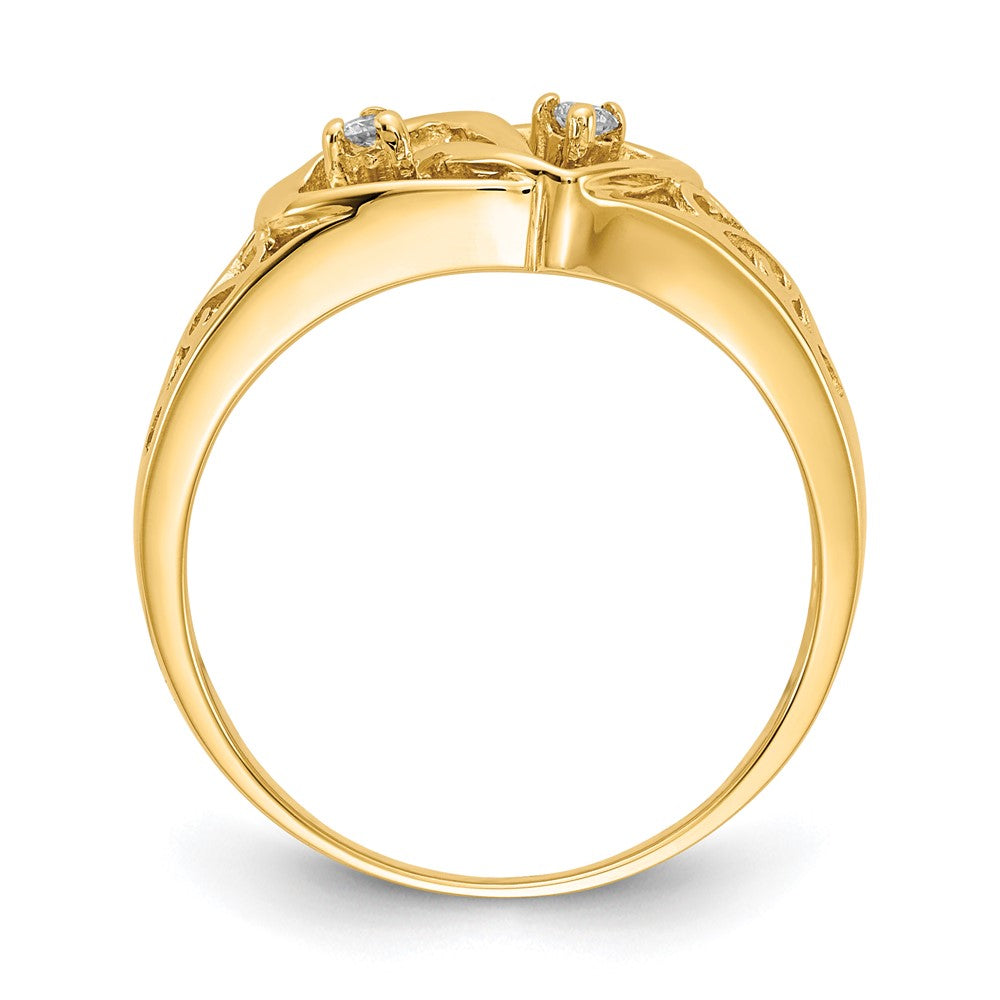 14k Polished 1/20 carat VS Diamond Two Hearts Ring