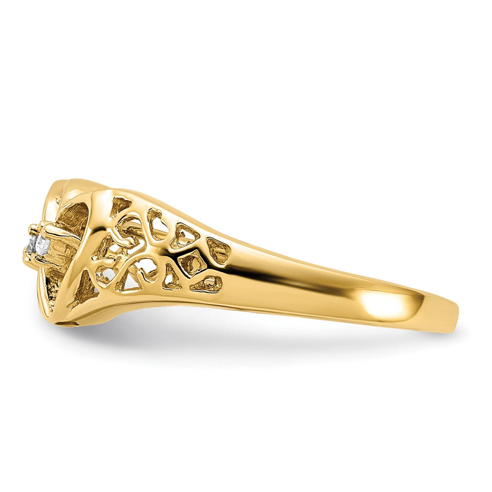 14k Polished 1/20 carat AAA Diamond Two Hearts Ring