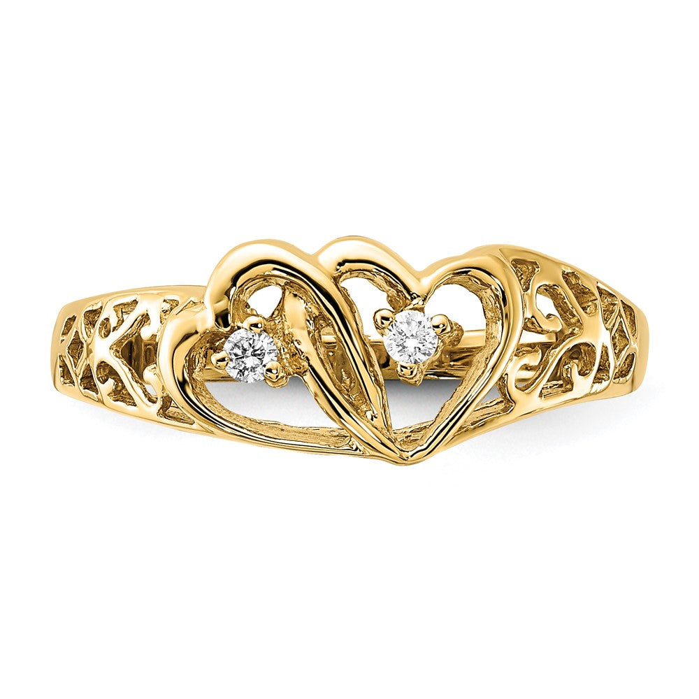 14k Polished 1/20 carat AA Diamond Two Hearts Ring