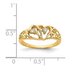 14k Polished 1/20 carat AAA Diamond Two Hearts Ring