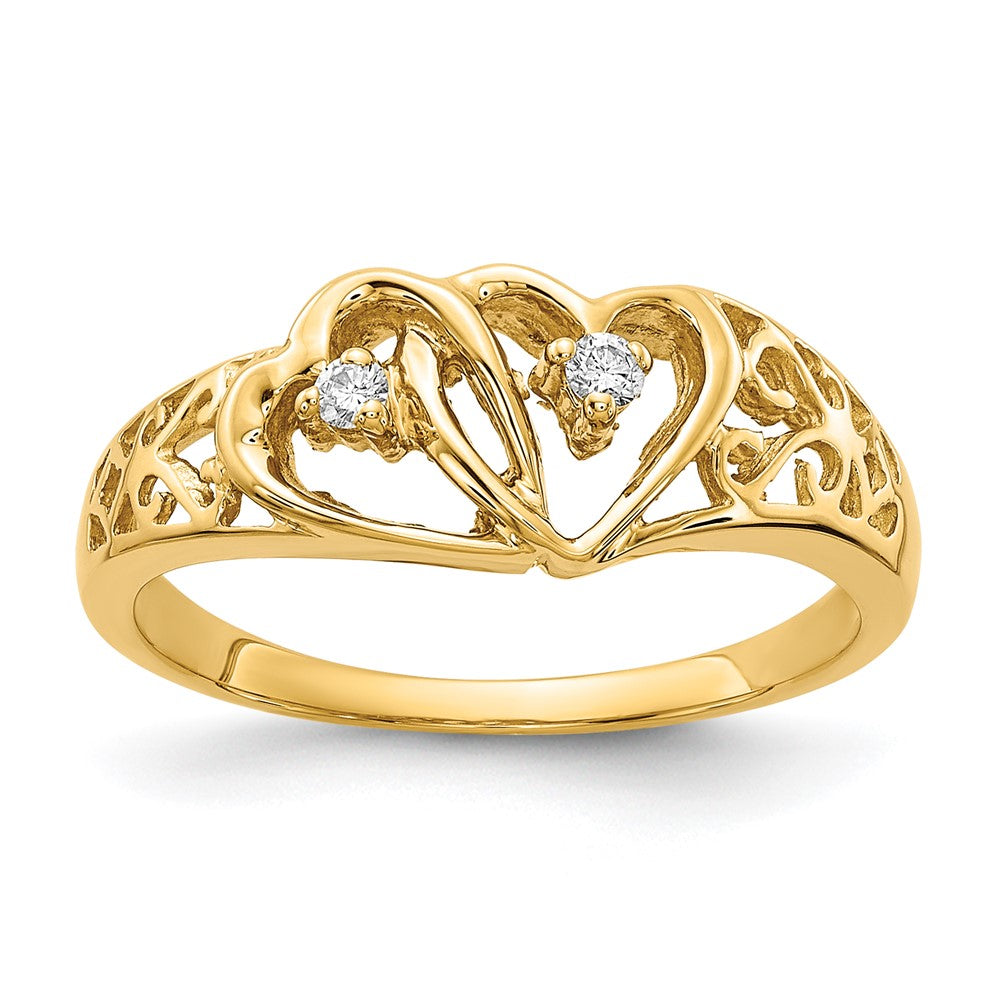 14k Polished 1/20 carat AA Diamond Two Hearts Ring