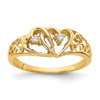 14k Polished 1/20 carat A Diamond Two Hearts Ring