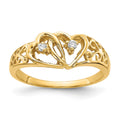 14k Polished 1/20 carat AAA Diamond Two Hearts Ring