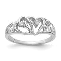 14k White Gold Polished 1/20 carat AA Diamond Two Hearts Ring