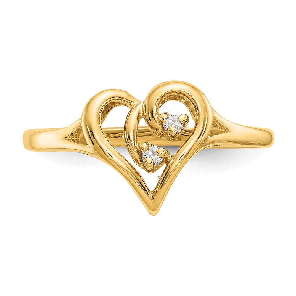 14k Polished AAA Diamond Swirled Heart Ring