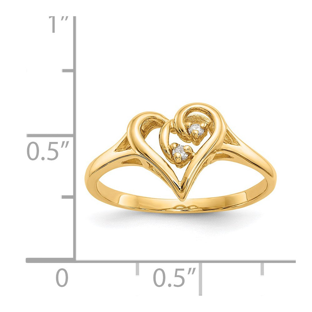 14k Polished A Diamond Swirled Heart Ring