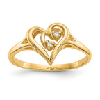 14k Polished AAA Diamond Swirled Heart Ring