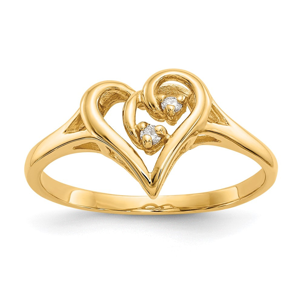 14k Polished A Diamond Swirled Heart Ring