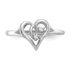 14k White Gold Polished A Diamond Swirled Heart Ring