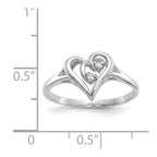 14k White Gold Polished AA Diamond Swirled Heart Ring