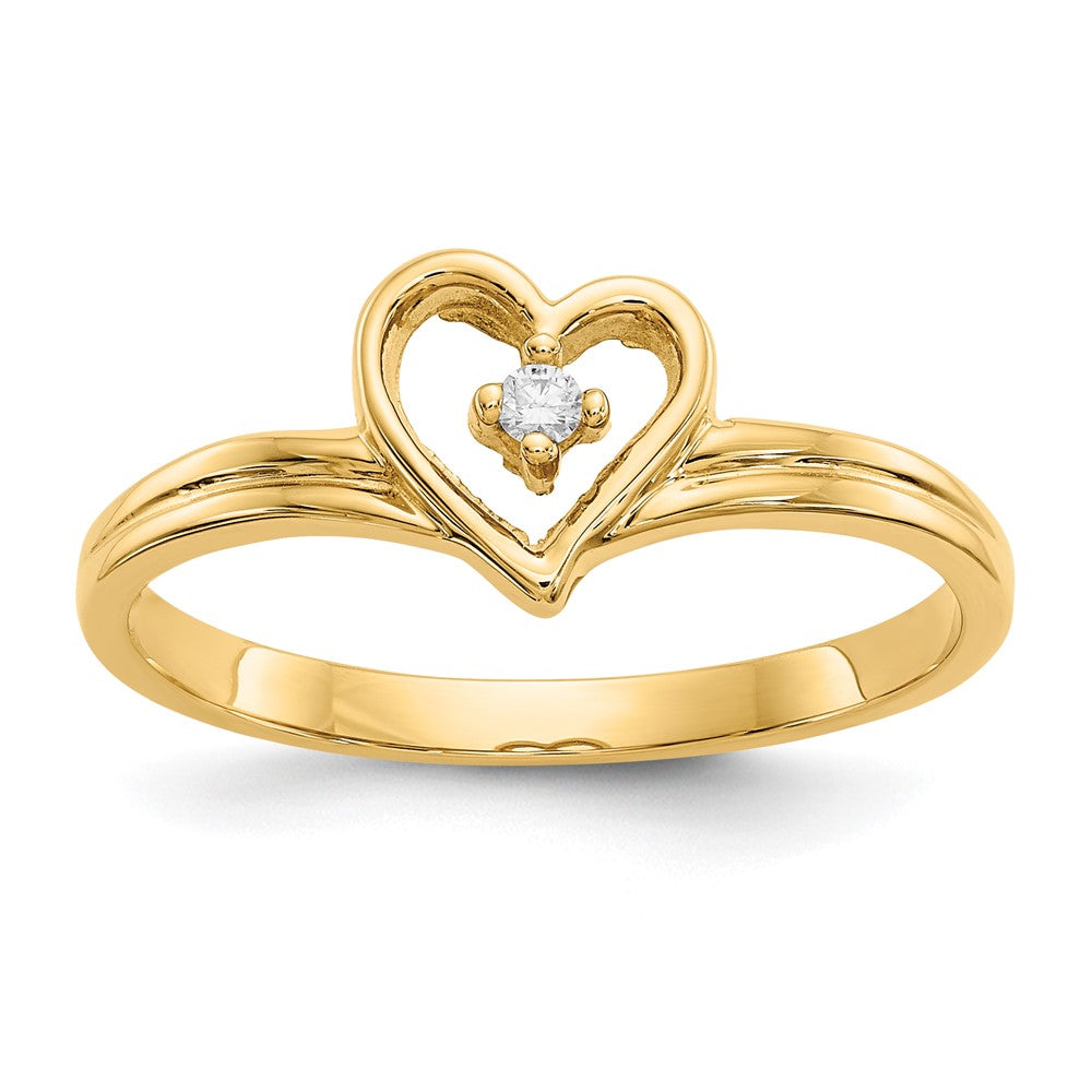 14k Polished AAA Diamond Heart Ring