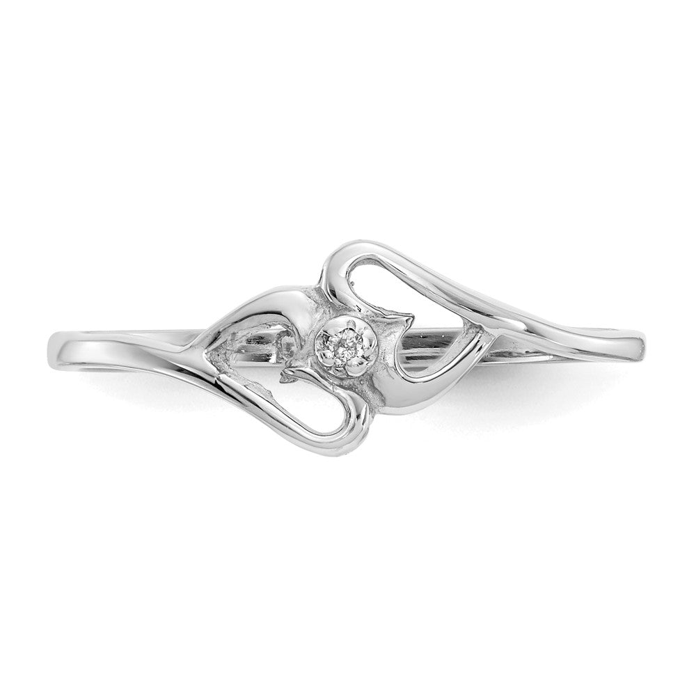 14k White Gold Polished A Diamond Two Hearts Ring