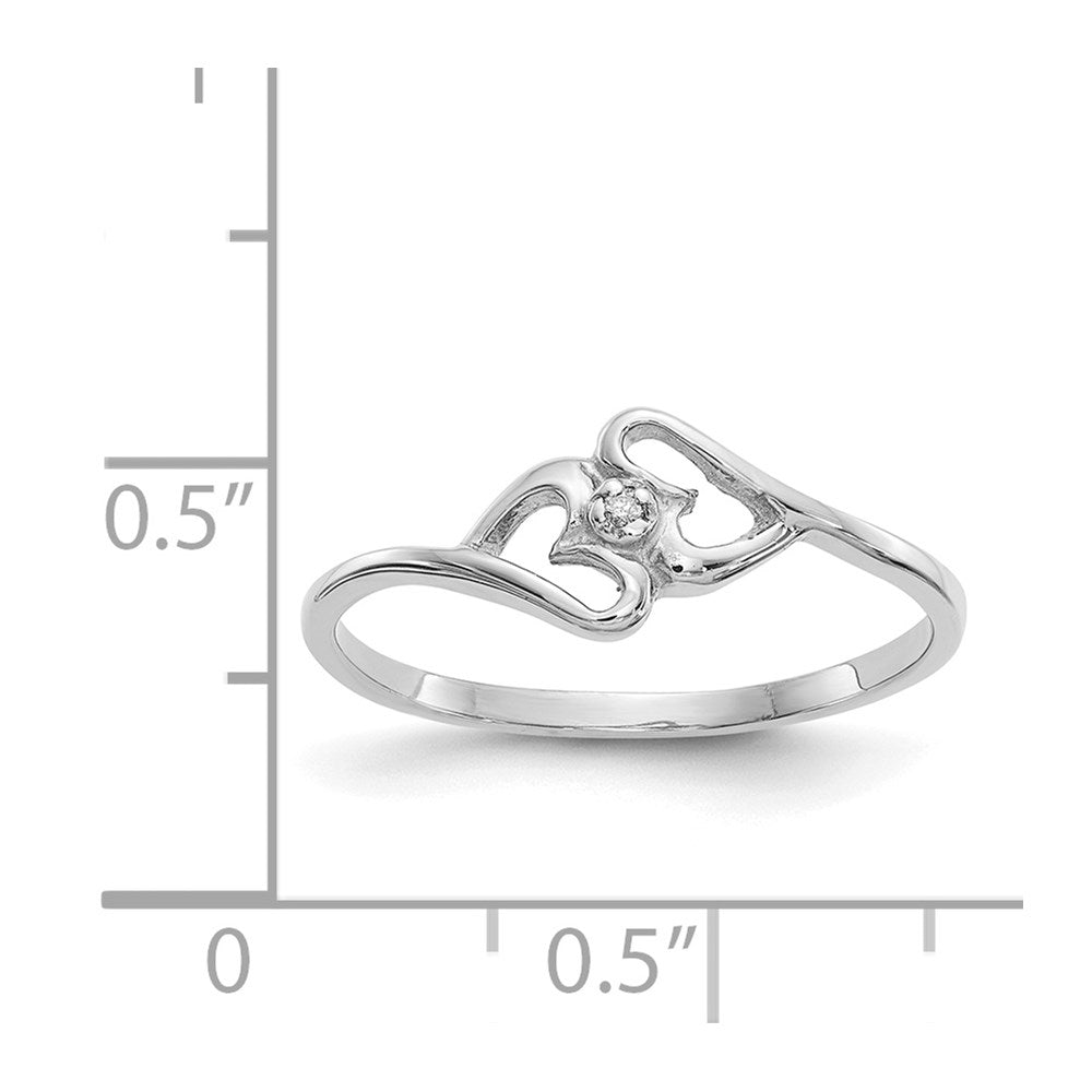 14k White Gold Polished AA Diamond Two Hearts Ring