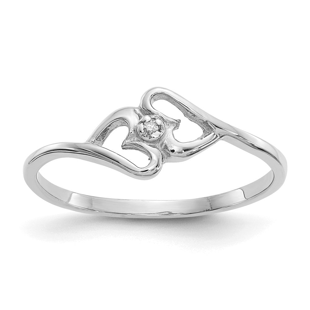 14k White Gold Polished VS Diamond Two Hearts Ring