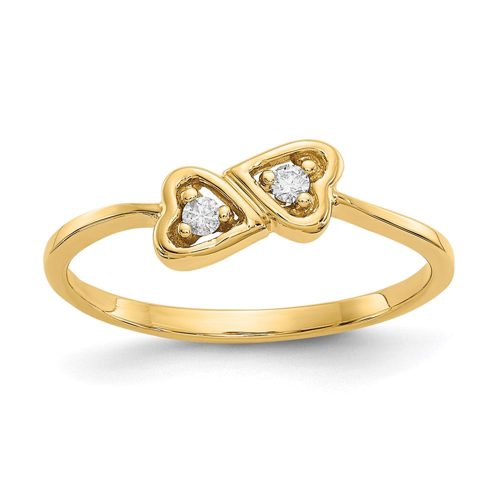 14k Polished 1/20 carat VS Diamond Two Hearts Ring