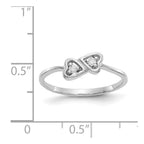 14k White Gold Polished 1/20 carat AA Diamond Two Hearts Ring