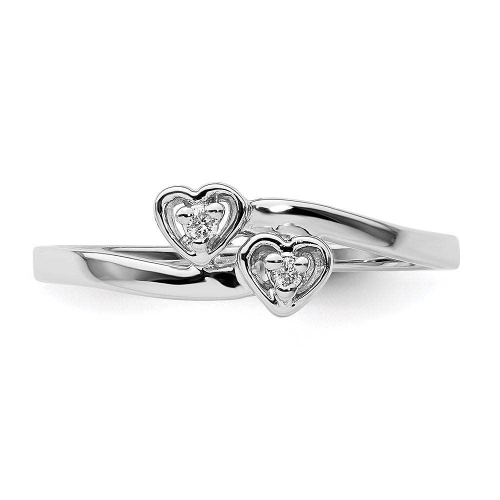 14k White Gold Polished VS Diamond Two Hearts Ring