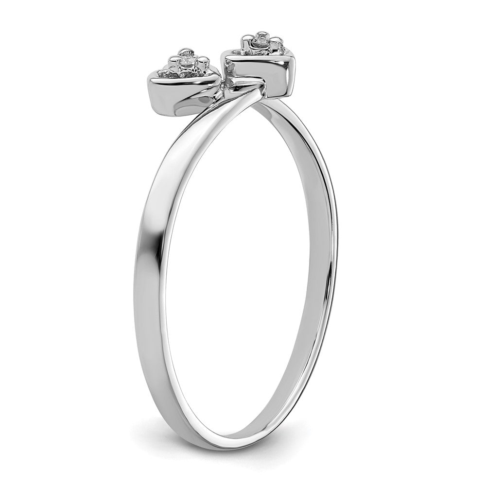 14k White Gold Polished VS Diamond Two Hearts Ring
