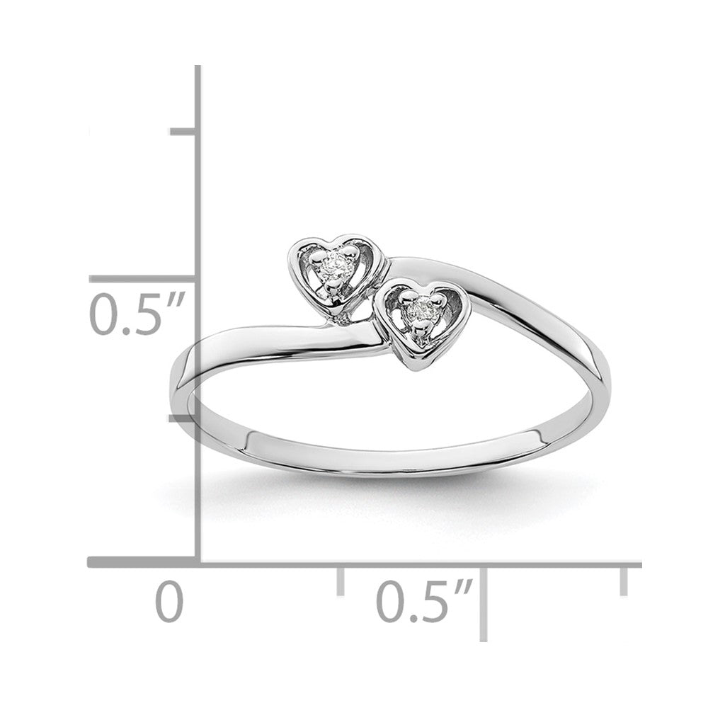 14k White Gold Polished AAA Diamond Two Hearts Ring