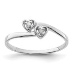 14k White Gold Polished A Diamond Two Hearts Ring