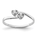 14k White Gold Polished AAA Diamond Two Hearts Ring