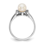 14k White Gold 6mm White Freshwater Cultured Pearl and AA Diamond Ring