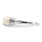 14k White Gold 6mm White Freshwater Cultured Pearl and AA Diamond Ring