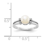 14k White Gold 6mm White Freshwater Cultured Pearl and AA Diamond Ring