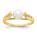 14k 6mm White Freshwater Cultured Pearl Filigree Ring
