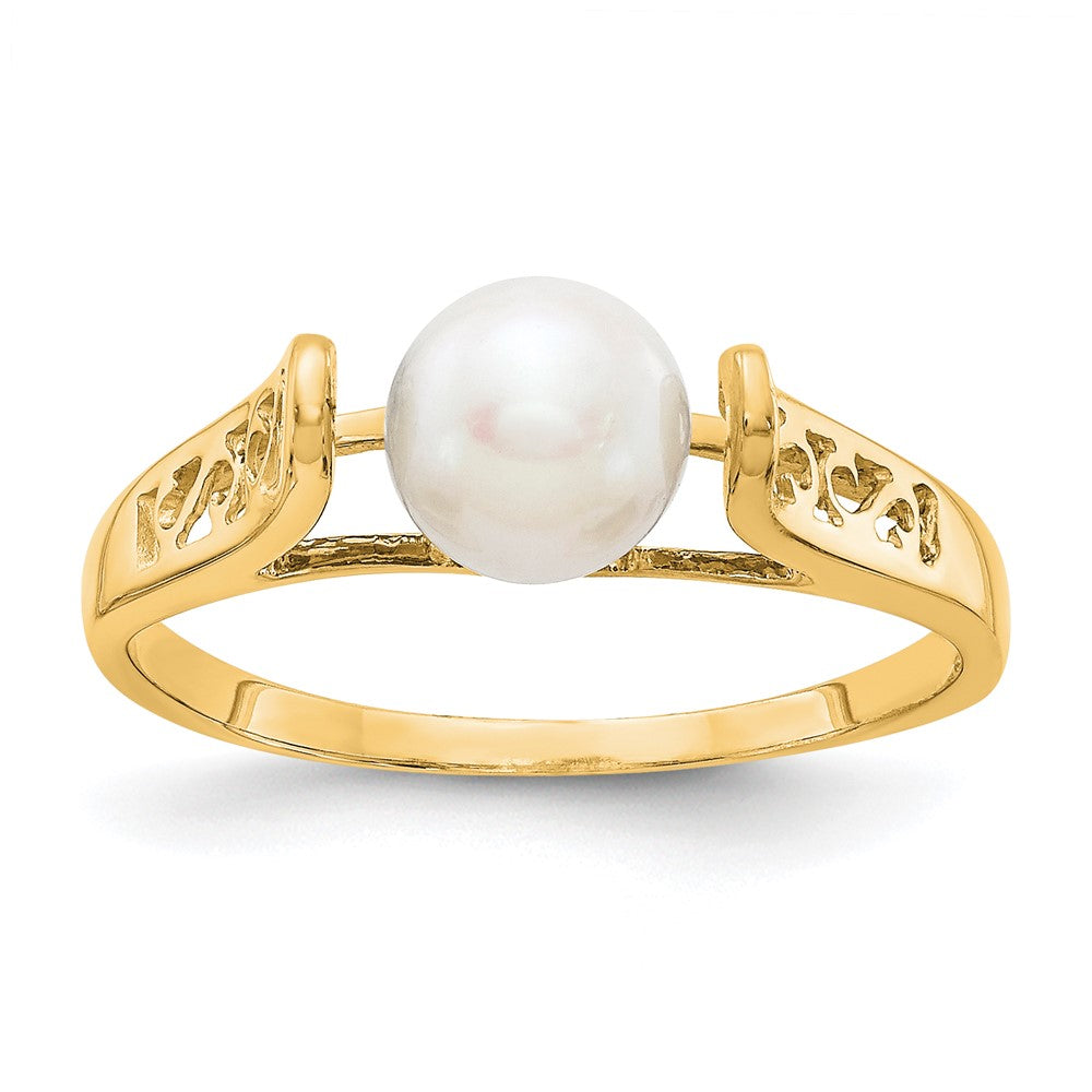 14k 6mm White Freshwater Cultured Pearl Filigree Ring