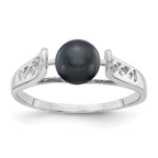 14k White Gold 6mm Black Freshwater Cultured Pearl Filigree Ring