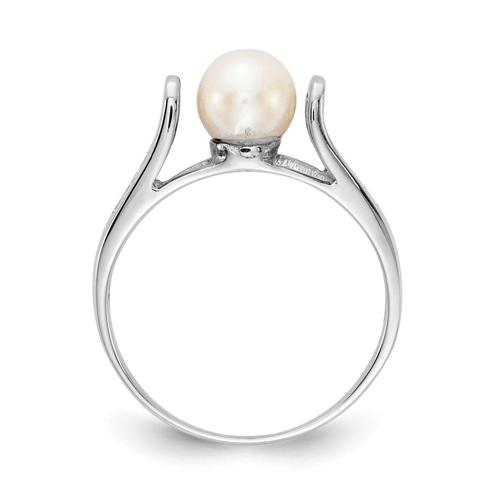 14k White Gold 6mm White Freshwater Cultured Pearl Filigree Ring