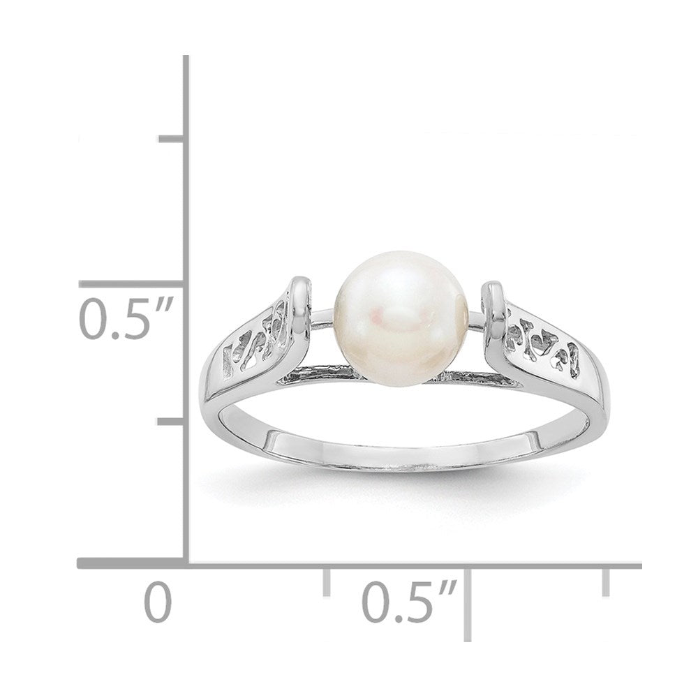 14k White Gold 6mm White Freshwater Cultured Pearl Filigree Ring