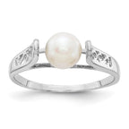 14k White Gold 6mm White Freshwater Cultured Pearl Filigree Ring