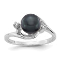 14k White Gold 7mm Black Freshwater Cultured Pearl and A Diamond Ring