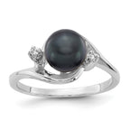 14k White Gold 7mm Black Freshwater Cultured Pearl and AA Diamond Ring