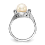 14k White Gold 7mm White Freshwater Cultured Pearl and AAA Diamond Ring