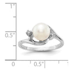 14k White Gold 7mm White Freshwater Cultured Pearl and AAA Diamond Ring