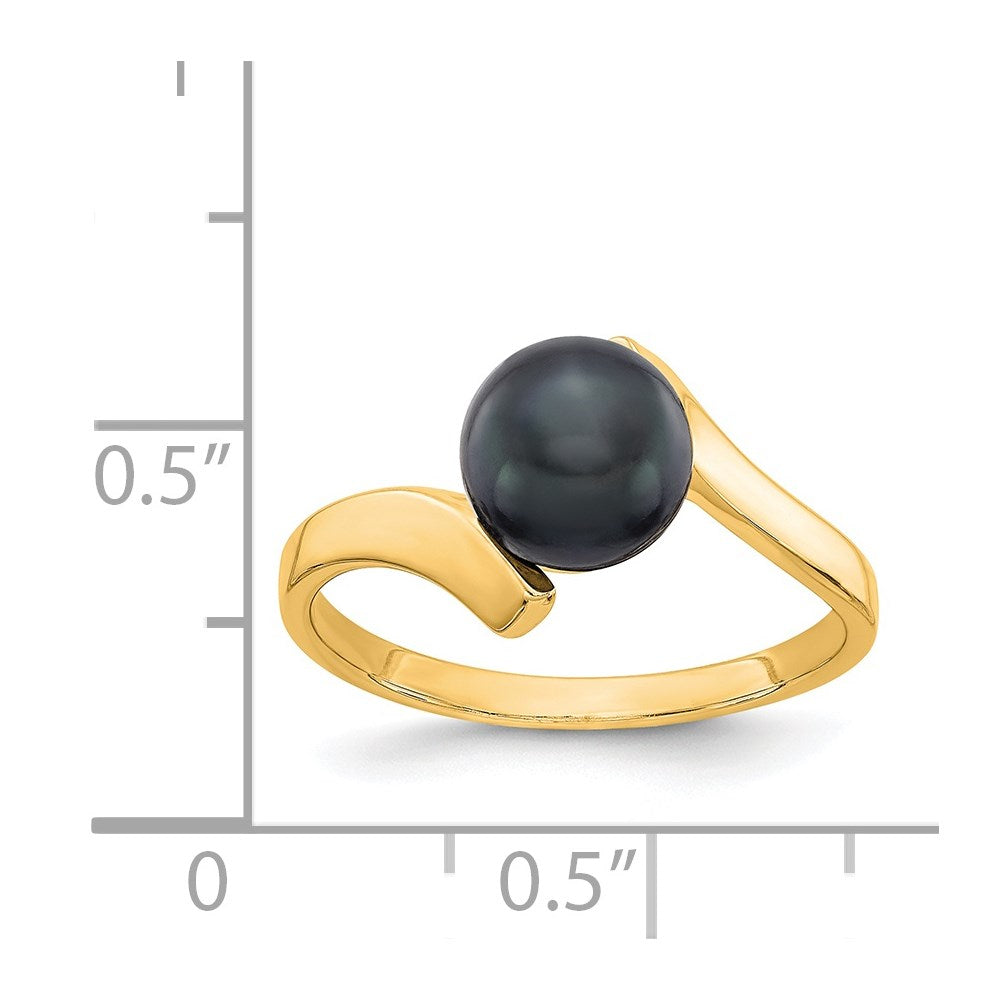 14k 7mm Black Freshwater Cultured Pearl Bypass Ring