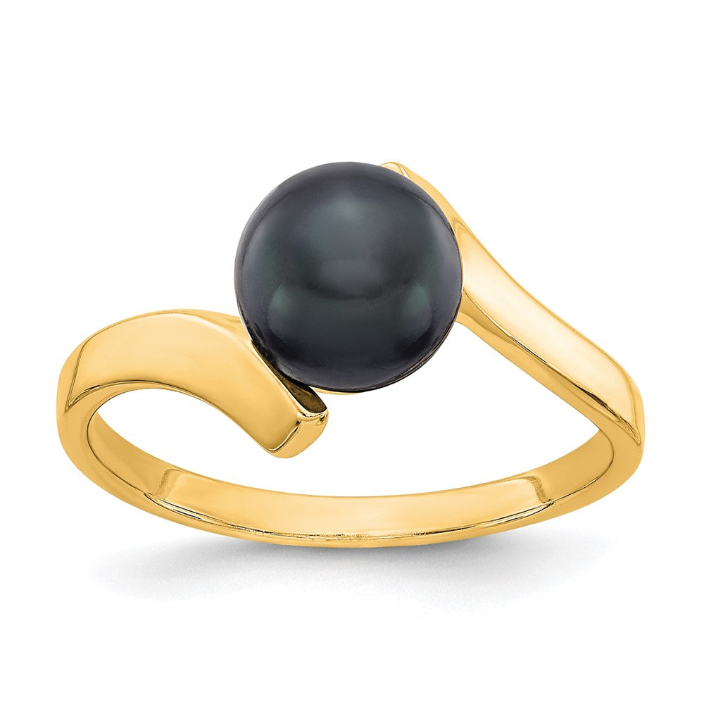 14k 7mm Black Freshwater Cultured Pearl Bypass Ring