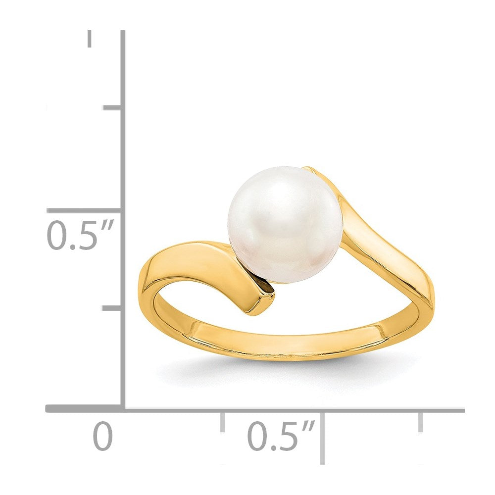 14k 7mm White Freshwater Cultured Pearl Bypass Ring