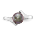 14k White Gold 7mm Black Freshwater Cultured Pearl Bypass Ring