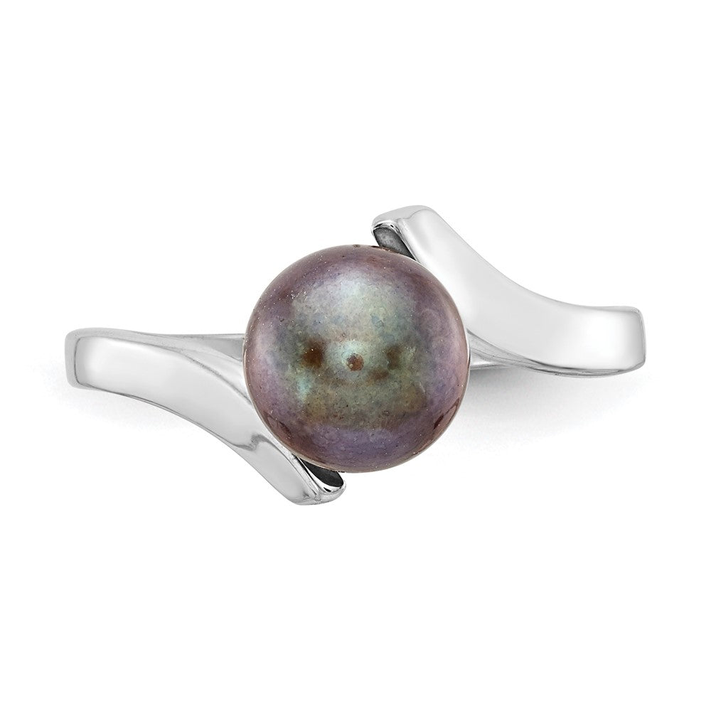 14k White Gold 7mm Black Freshwater Cultured Pearl Bypass Ring