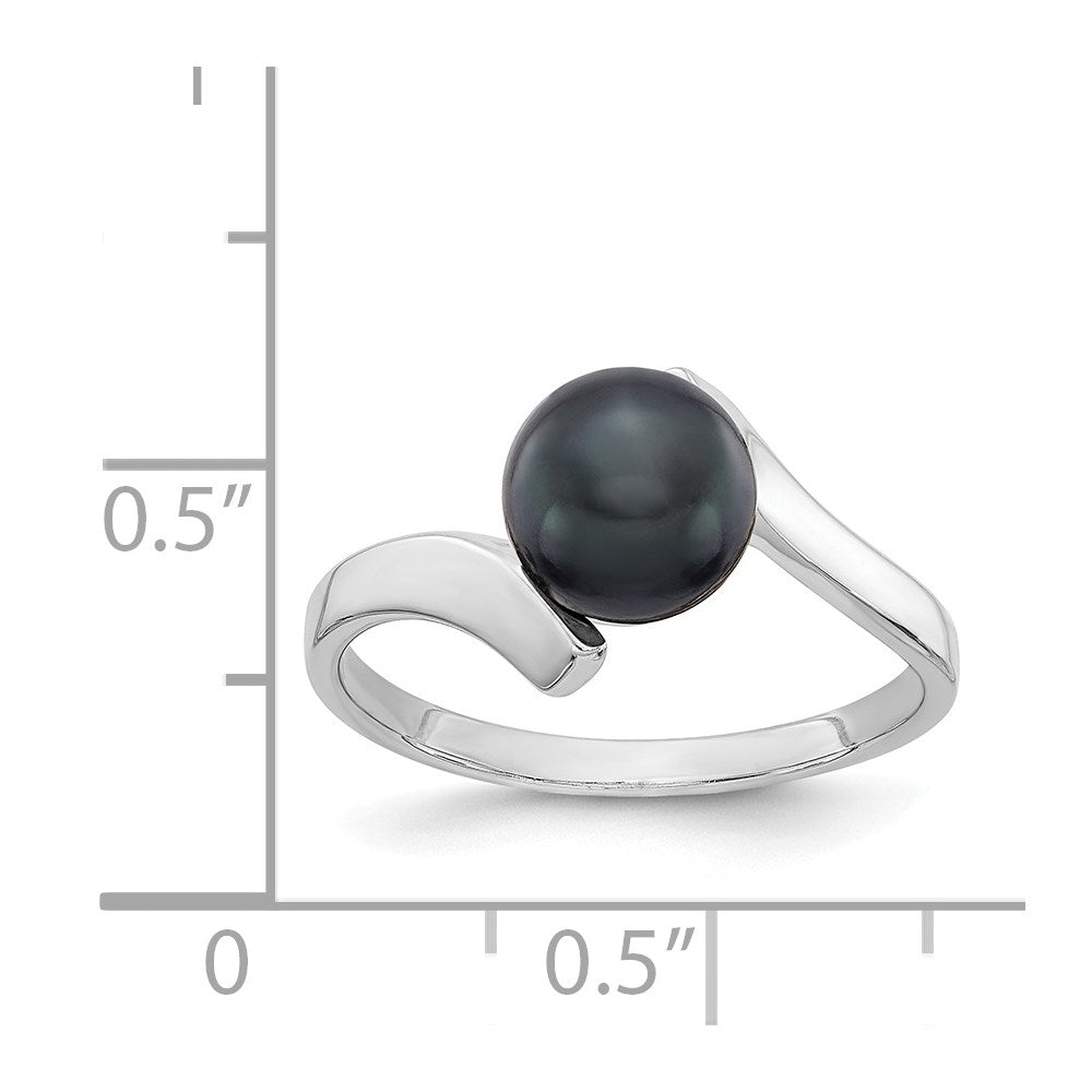 14k White Gold 7mm Black Freshwater Cultured Pearl Bypass Ring